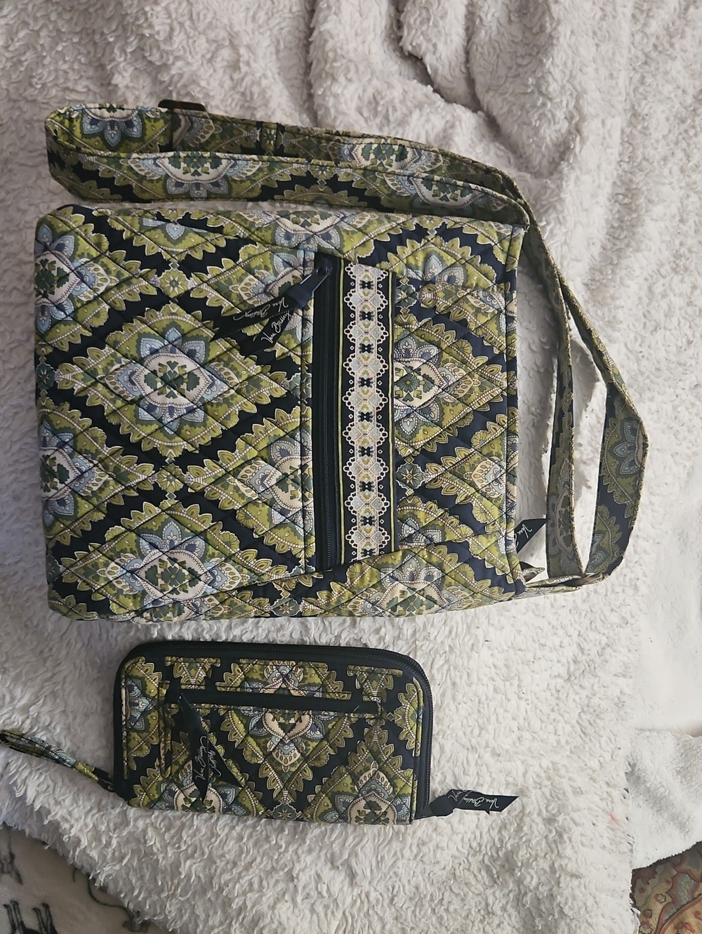 Vera Bradley Olive Green Quilted Crossbody Bag with Matching Wallet